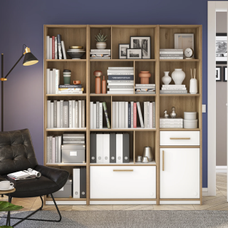 MODERA POLICA ZA KNJIGE SA FIOKOM I VRATIMA 