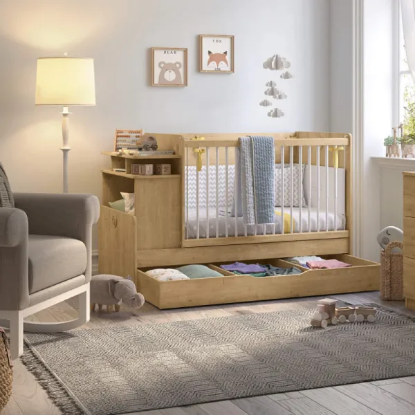 MOCHA BABY RASKLOPIVI KREVETAC SA RADNIM STOLOM, FIOKOM, POSTELJINOM I DUŠEKOM (70x115/145 cm) 