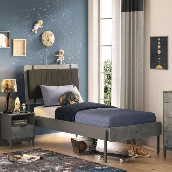 SPACE GRAY KREVET (100x200 cm) SA FIOKOM I NOĆNI ORMARIĆ 