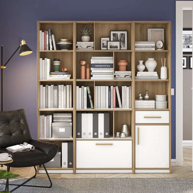 MODERA POLICA ZA KNJIGE SA FIOKOM I VRATIMA 