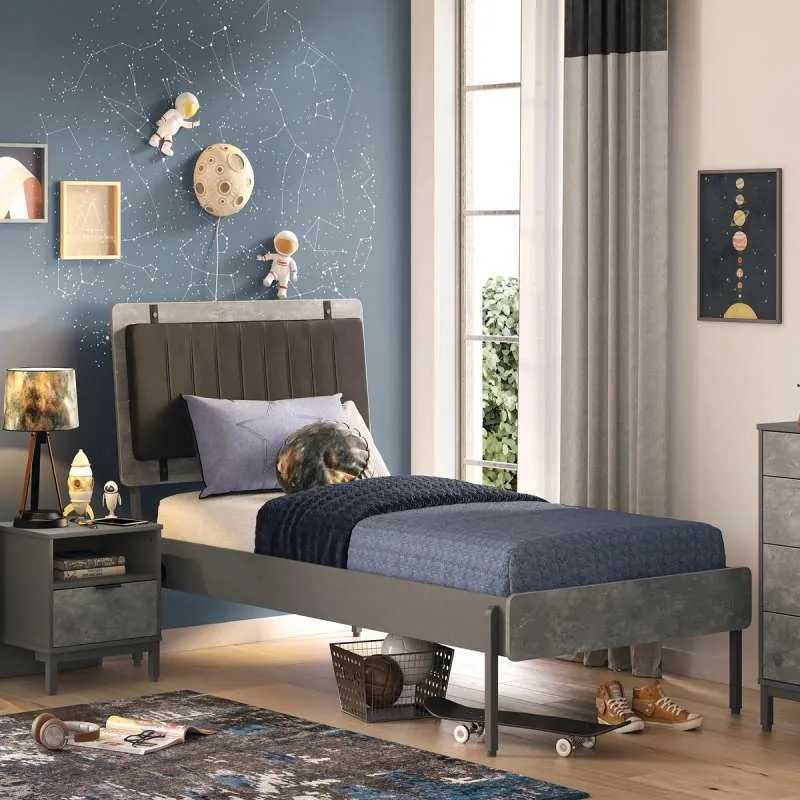 SPACE GRAY KREVET (100x200 cm) SA FIOKOM I NOĆNI ORMARIĆ 